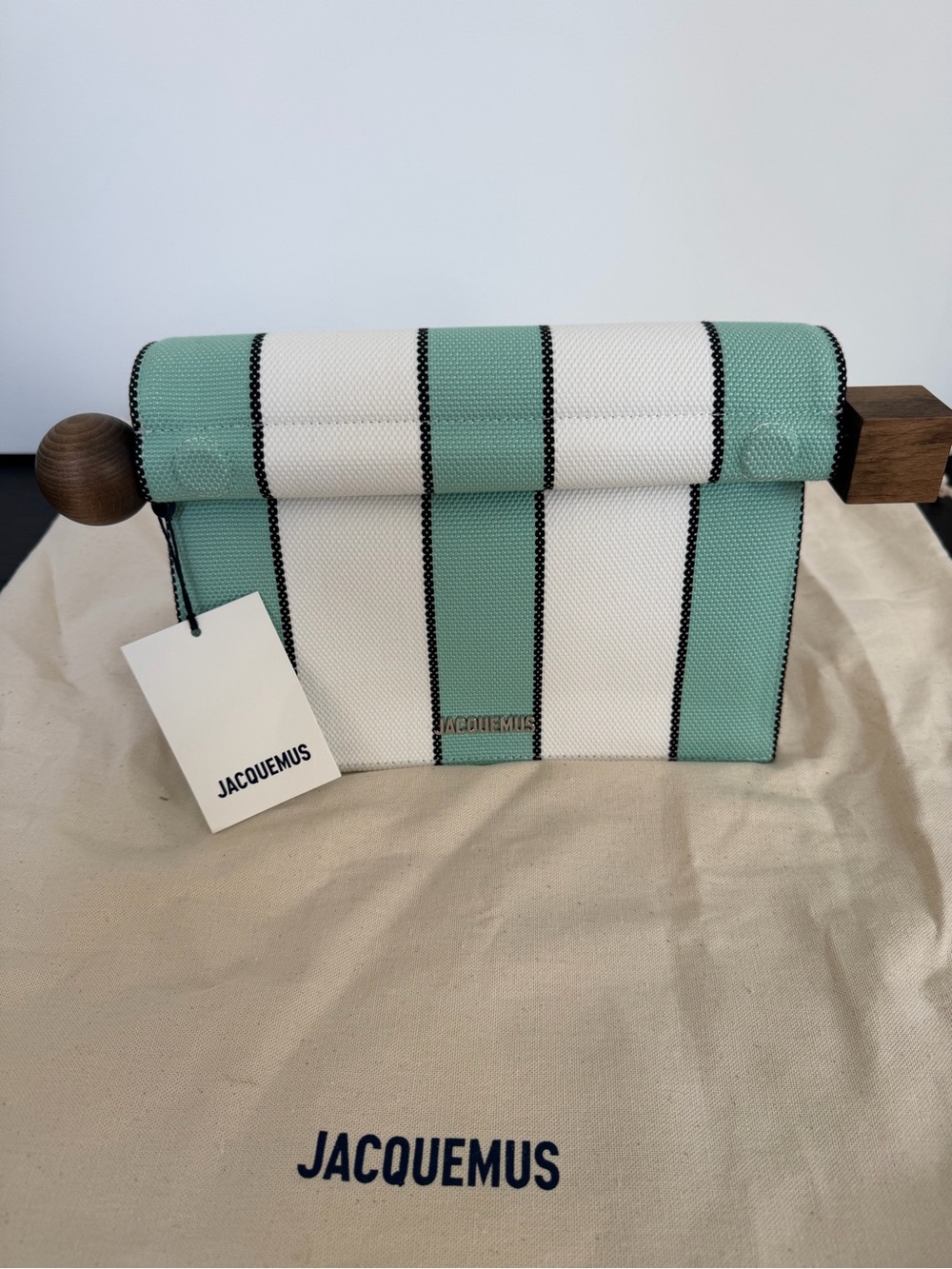 Jacquemus La Plage The Rond Carre Striped Cotton Clutch NWT - Picture 1 of 7